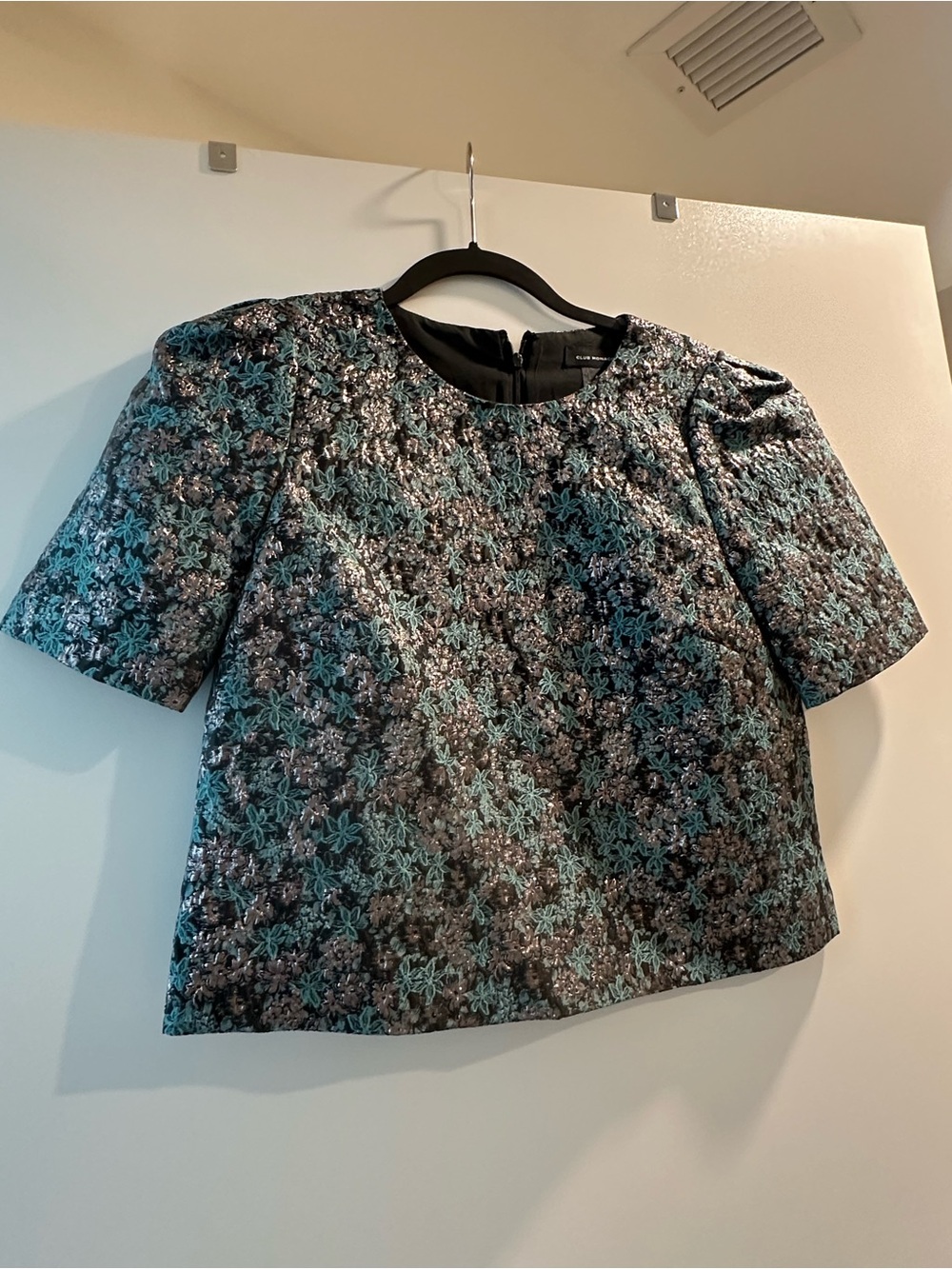 Club Monaco Women’s Floral Jacquard Boxy Top - Teal/Black